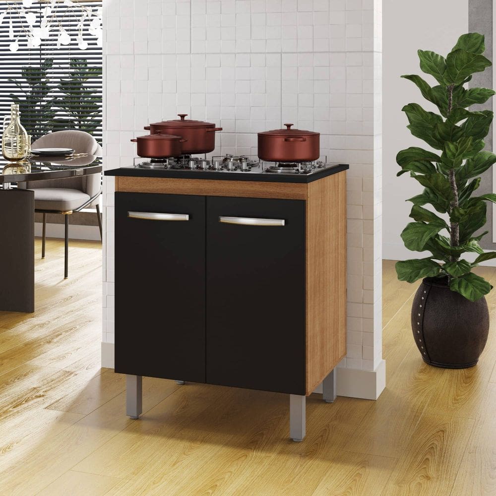 Balcão Para Cooktop Jade 5 Bocas - Savana/Preto