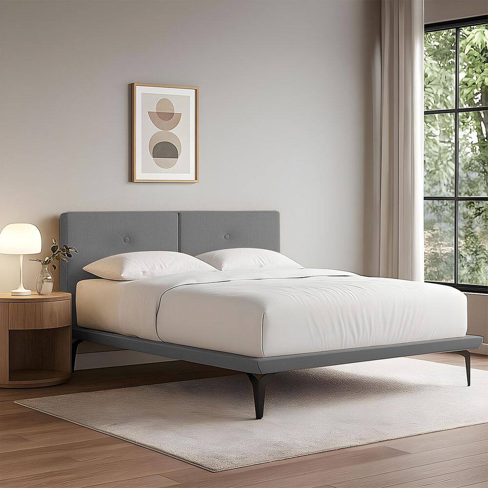 Estrutura para Cama Japonesa Toquio Queen com Cabeceira Almofada Linho Cinza