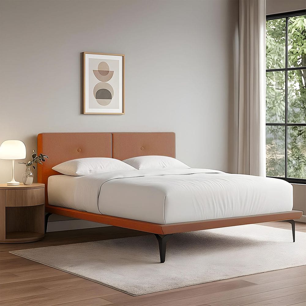Estrutura para Cama Japonesa Toquio Queen com Cabeceira Almofada Linho Telha
