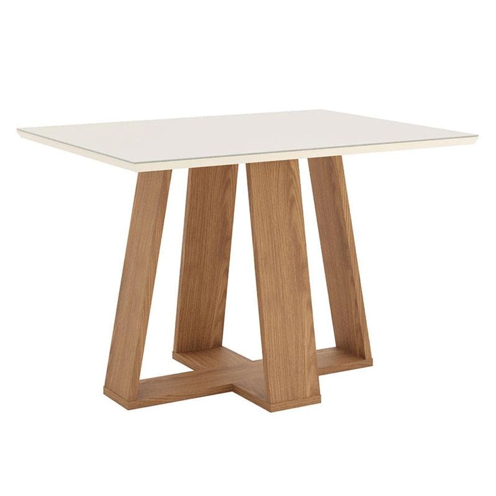 Mesa de Jantar Lins 120 cm Canto Reto com Vidro Nature Off White - Henn