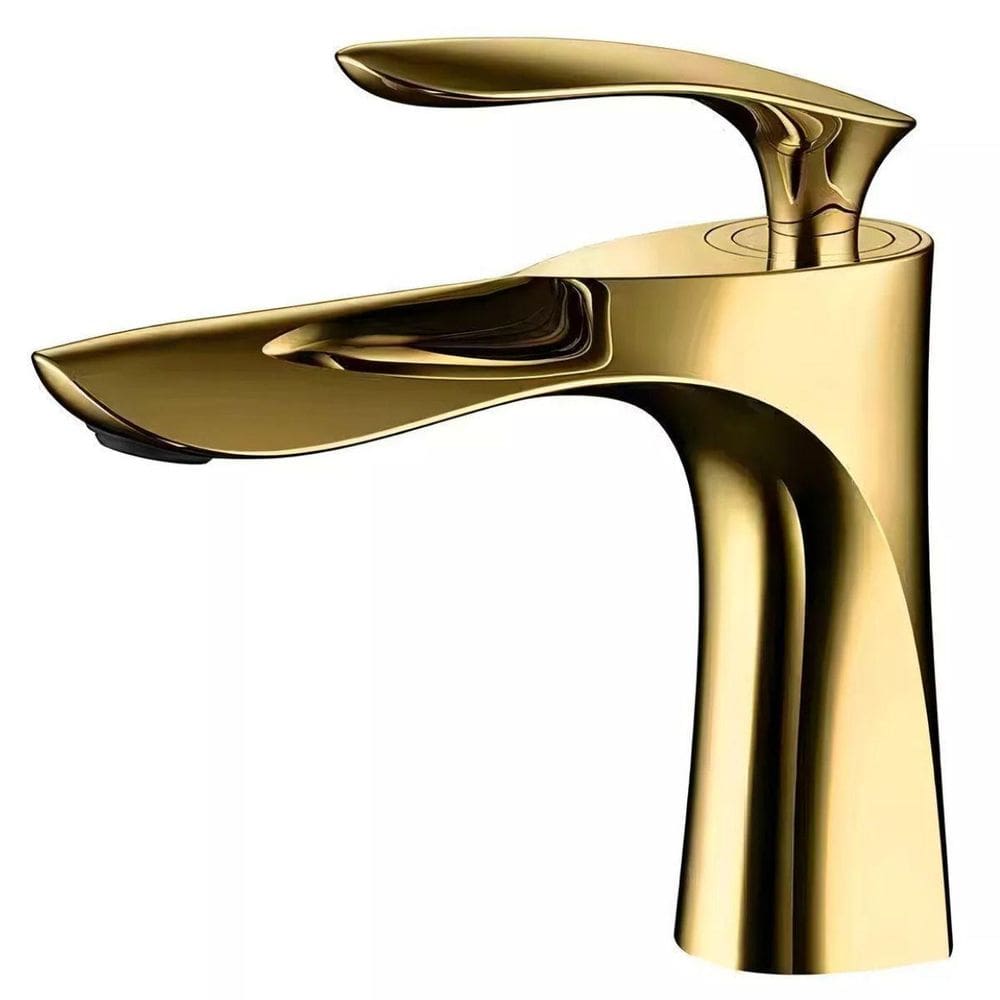 Torneira Lavabo Gold Brilhante Misturador Moderna Baixa Luxo