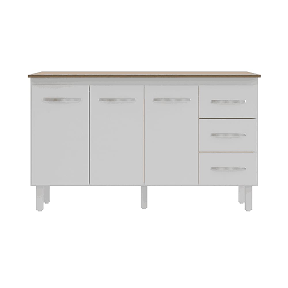 Kit Balcão Gabinete 138cm Carina Branco com Tampo 140cm Savana