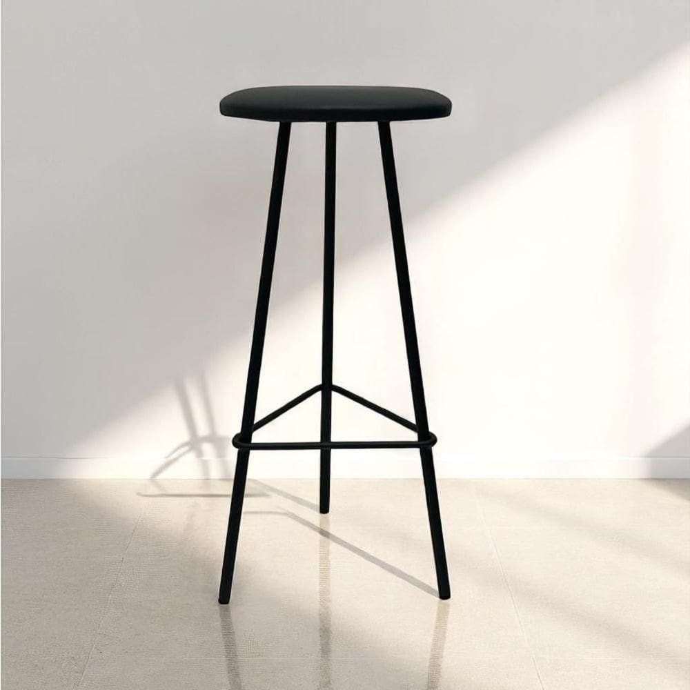 Banqueta Retro Alta Ferro Industrial Assento Peroba 70cm Estofado