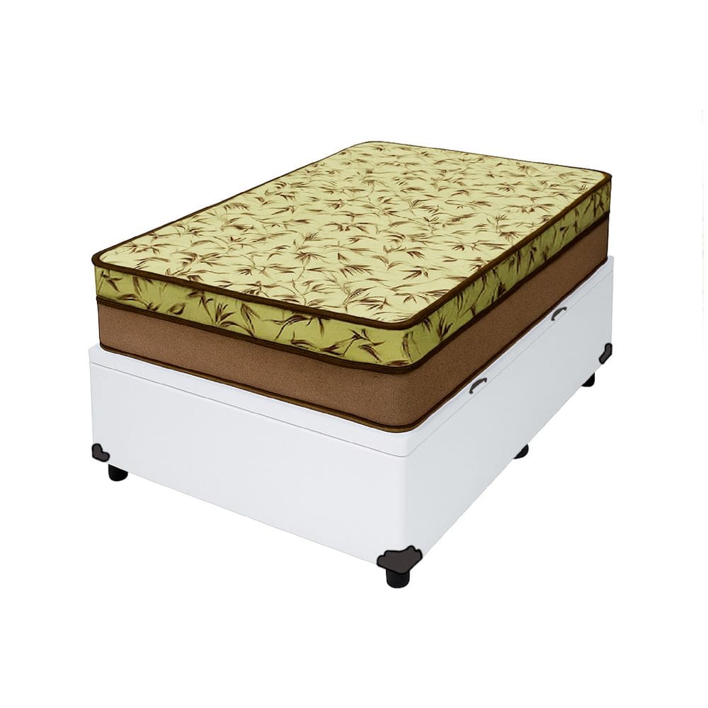 Cama Box Baú Solteiro 88 Tecido Sintético Branco Com Colchão de Espuma D33 Tokio Bege