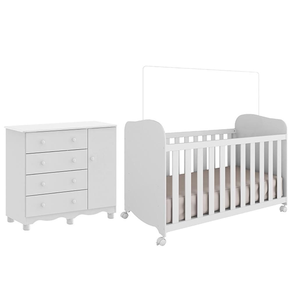 Jogo de Quarto Infantil Júnior Cômoda 1 Porta e Berço Uli - Móveis Peroba