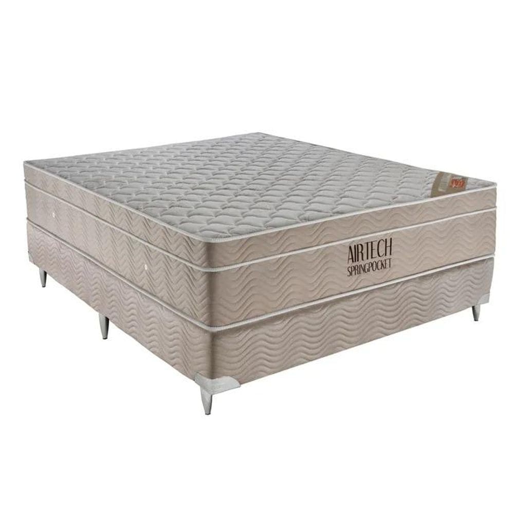 Cama Box Viúva Bege + Colchão Molas Ensacadas Airtech - 128x188x68