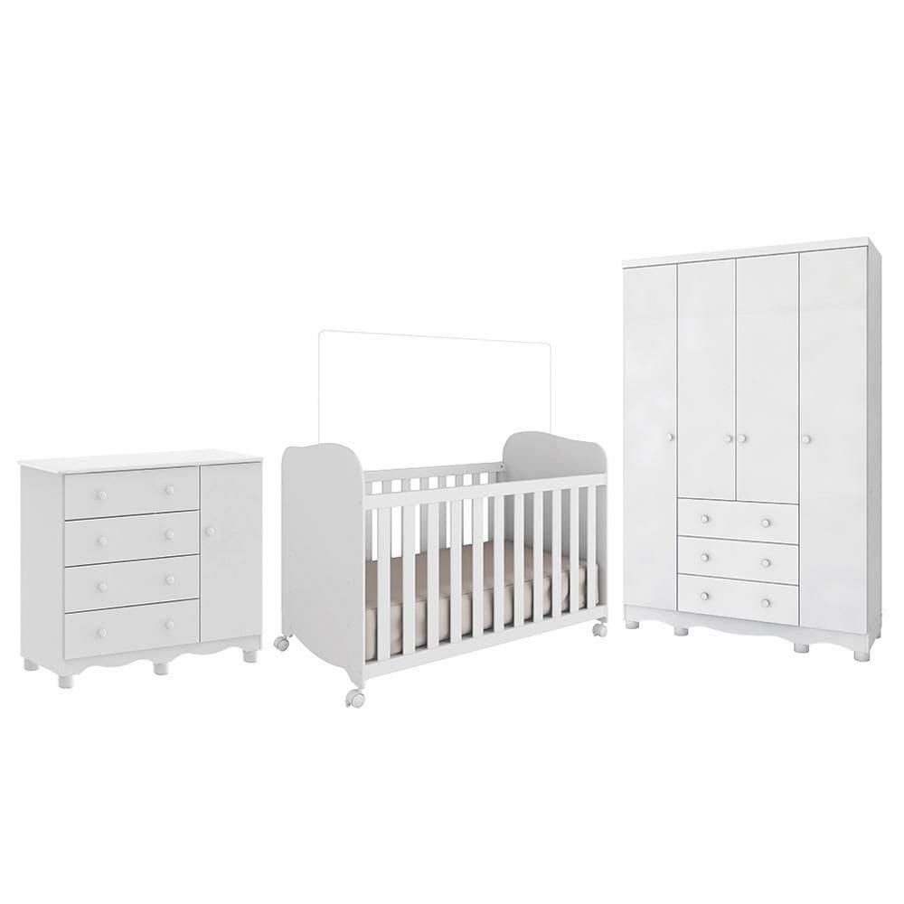 Dormitório Infantil Júnior Guarda Roupa 4 Portas, Cômoda 1 Porta e Berço Uli - Móveis Peroba