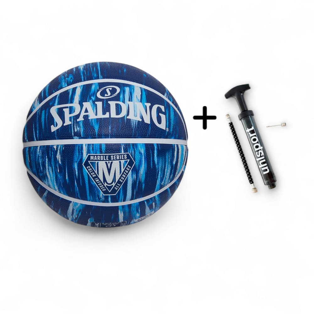 Bola De Basquete Spalding Marble +bomba De Ar - Azul Marinho
