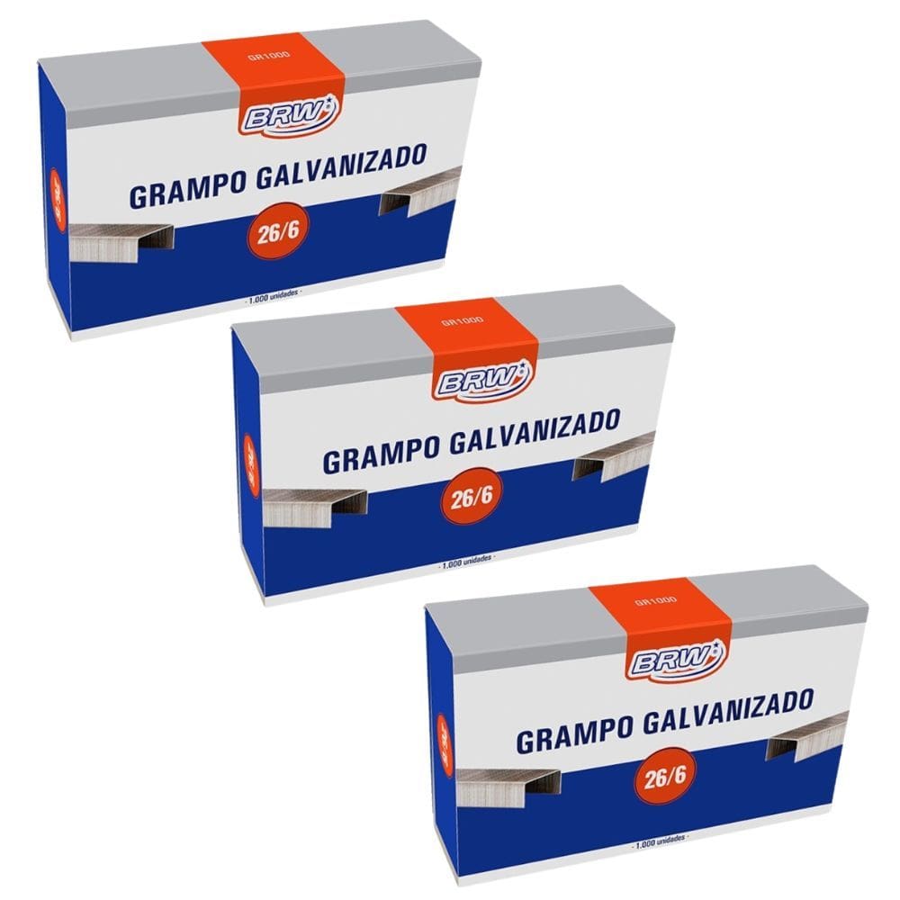 Kit 03 Caixas de Grampo Galvanizado 26/6 1000 Unidades Cada BRW