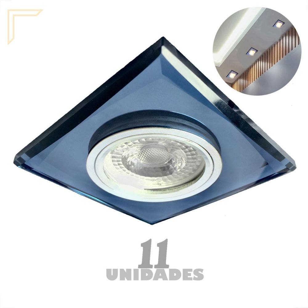 Kit 11 Spot Embutir Cristal Espelhado Preto Banheiro Gu10