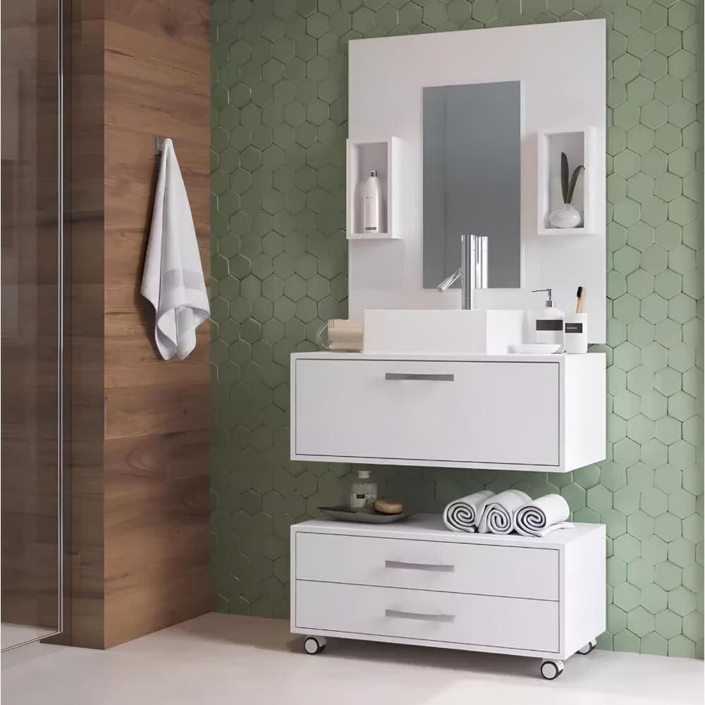 Gabinete de Banheiro 80cm com Painel e Balcão Arte Cass Class Branco