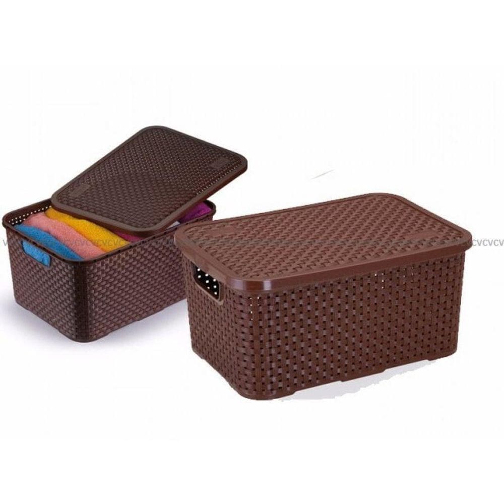 Caixa Organizadora Rattan Tampa 40 Litros Marrom Arqplast