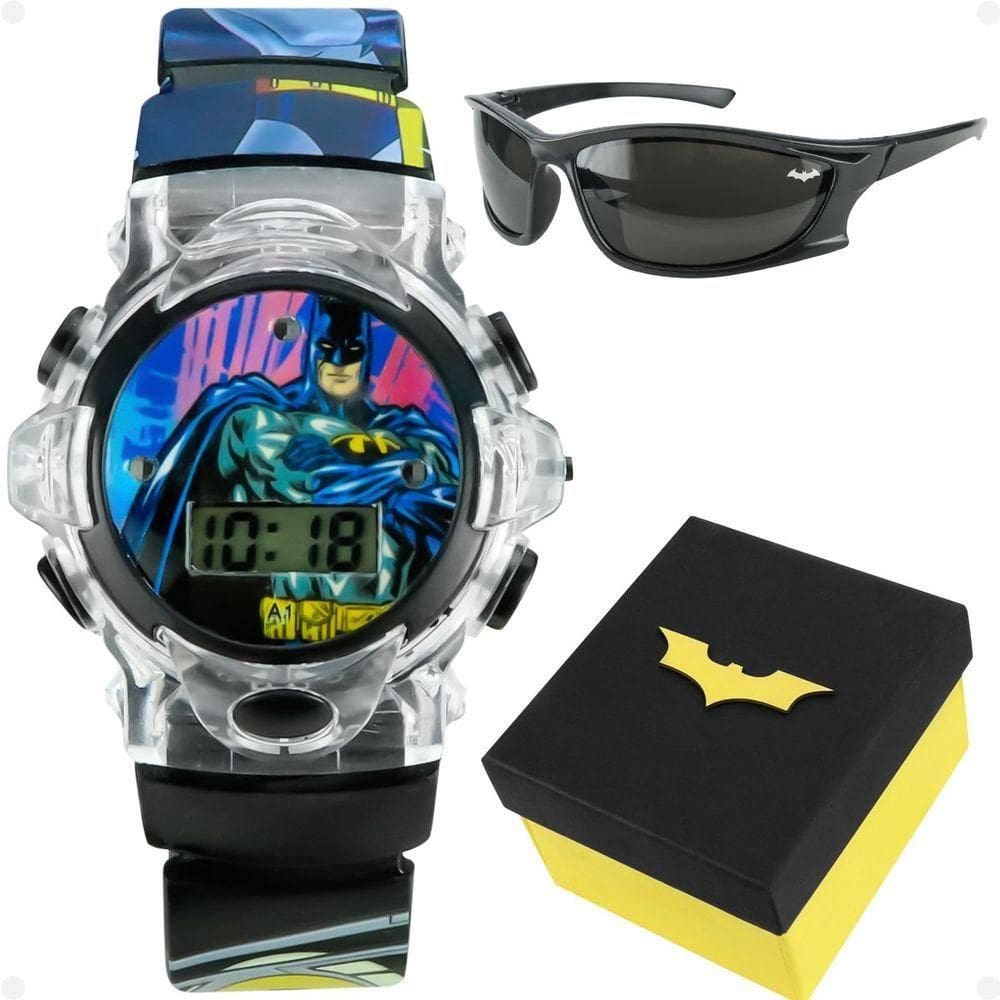 Relogio Digital Infantil Batman Preto + Caixa + Oculos Sol Amarelo Qualidade Premium Presente Menino
