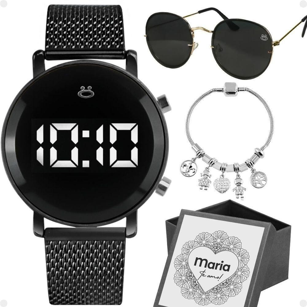 Relogio Feminino Digital Aço + Pulseira + Caixa Silicone Led Inoxidável Moda Casual Personalize