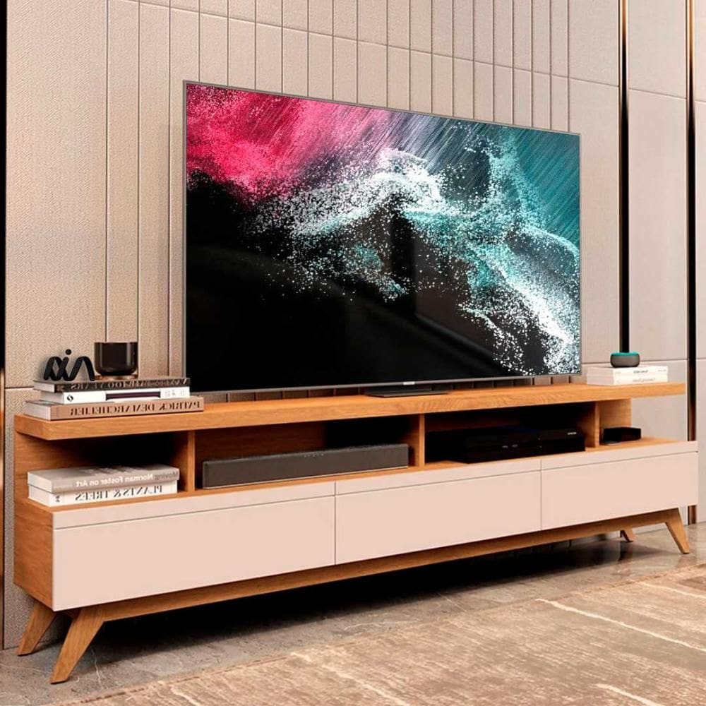 Rack 1.8 Para TVs Até 75 Polegadas 3 Gavetas Vivare Nature Off White