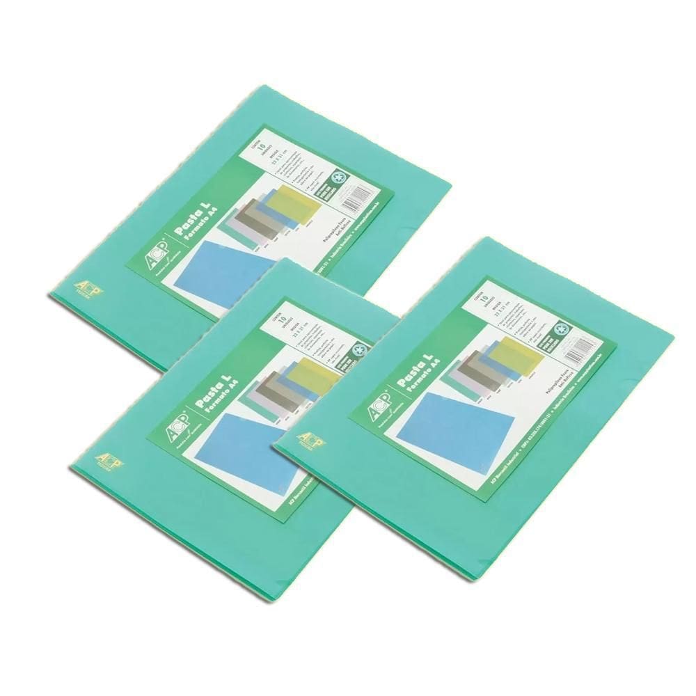 Pasta L Ofício Acp Verde 23X33Cm 10U Kit 3
