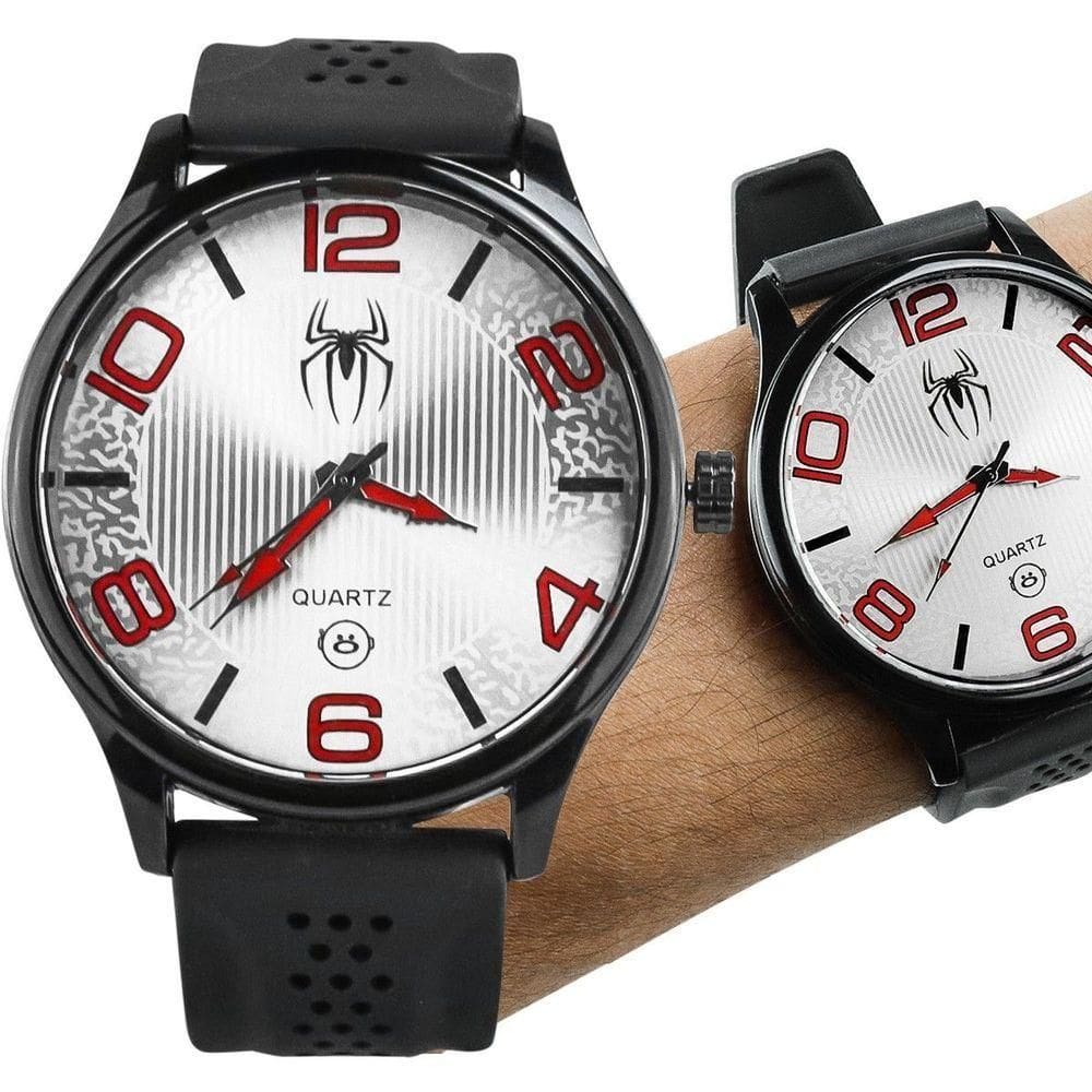Relogio Masculino Homem Aranha Preto Infantil Silicone Aço Adolescente Ajustavel Presente Heroi