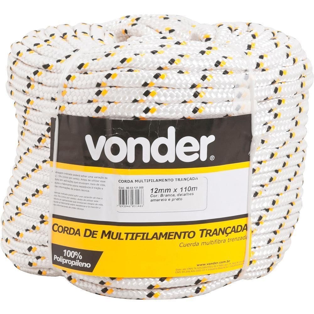 Corda Multifilamento Trançada 8,0Mm 1,5Kg 50 Metros Branca/A