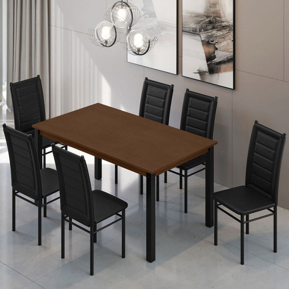 Mesa de Jantar 6 Lugares Monaco Tokio Preto/Freijó - Art Panta