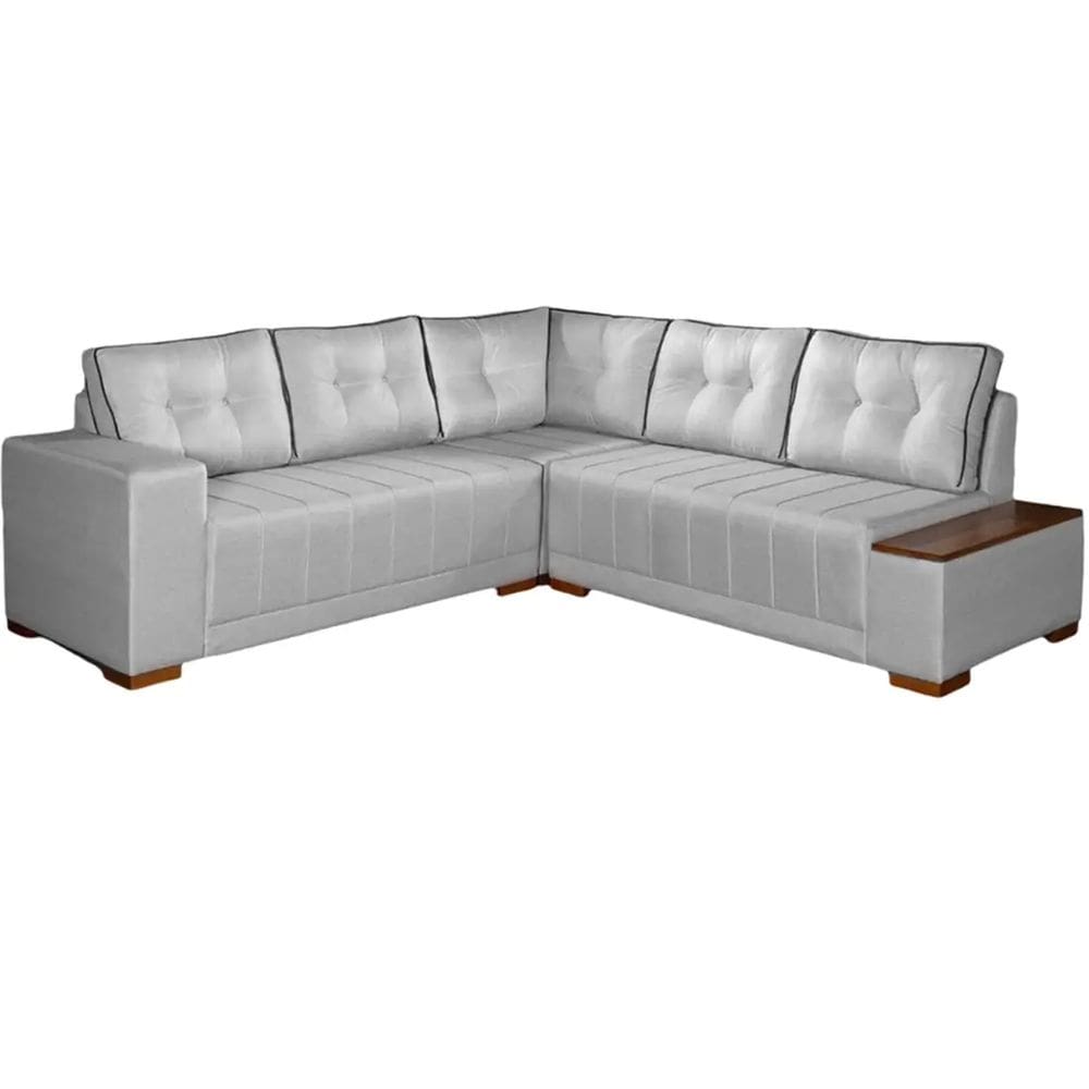 Sofá de Canto Ouro Fino 7 Lugares 236cm x 236cm Tecido Linho Lufer Cor Cinza