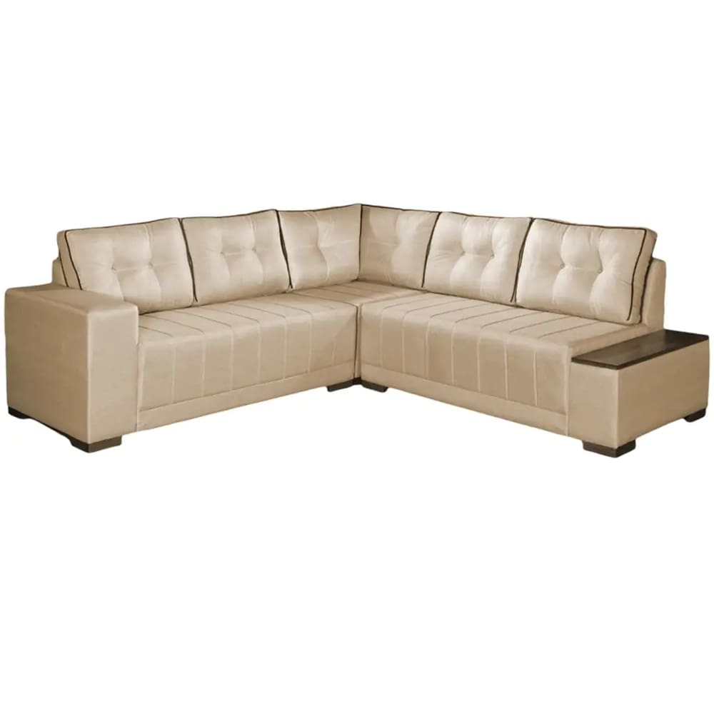 Sofá de Canto Ouro Fino 7 Lugares 236cm x 236cm Tecido Linho Lufer Cor Bege