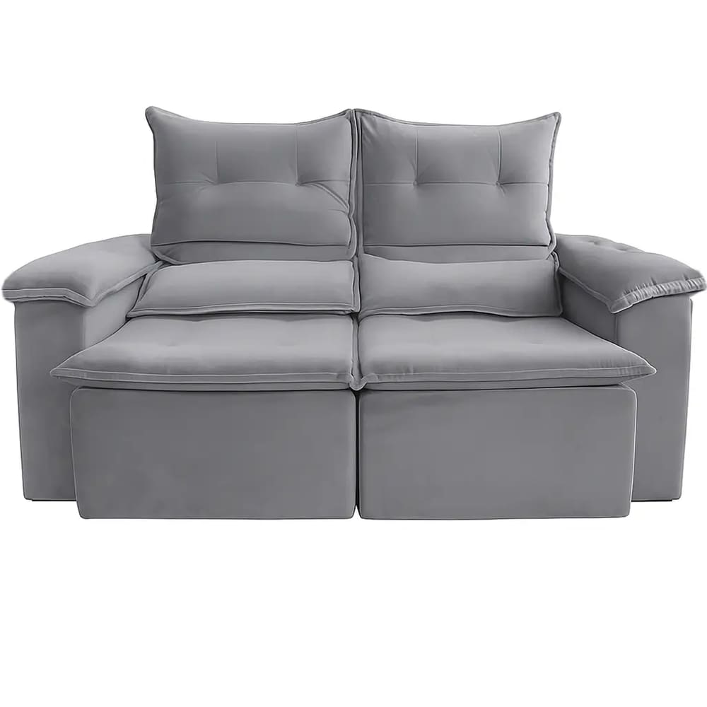 Sofá Pequim em Veludo 2 Lugares Retrátil e Reclinável 180cm União Cor Cinza