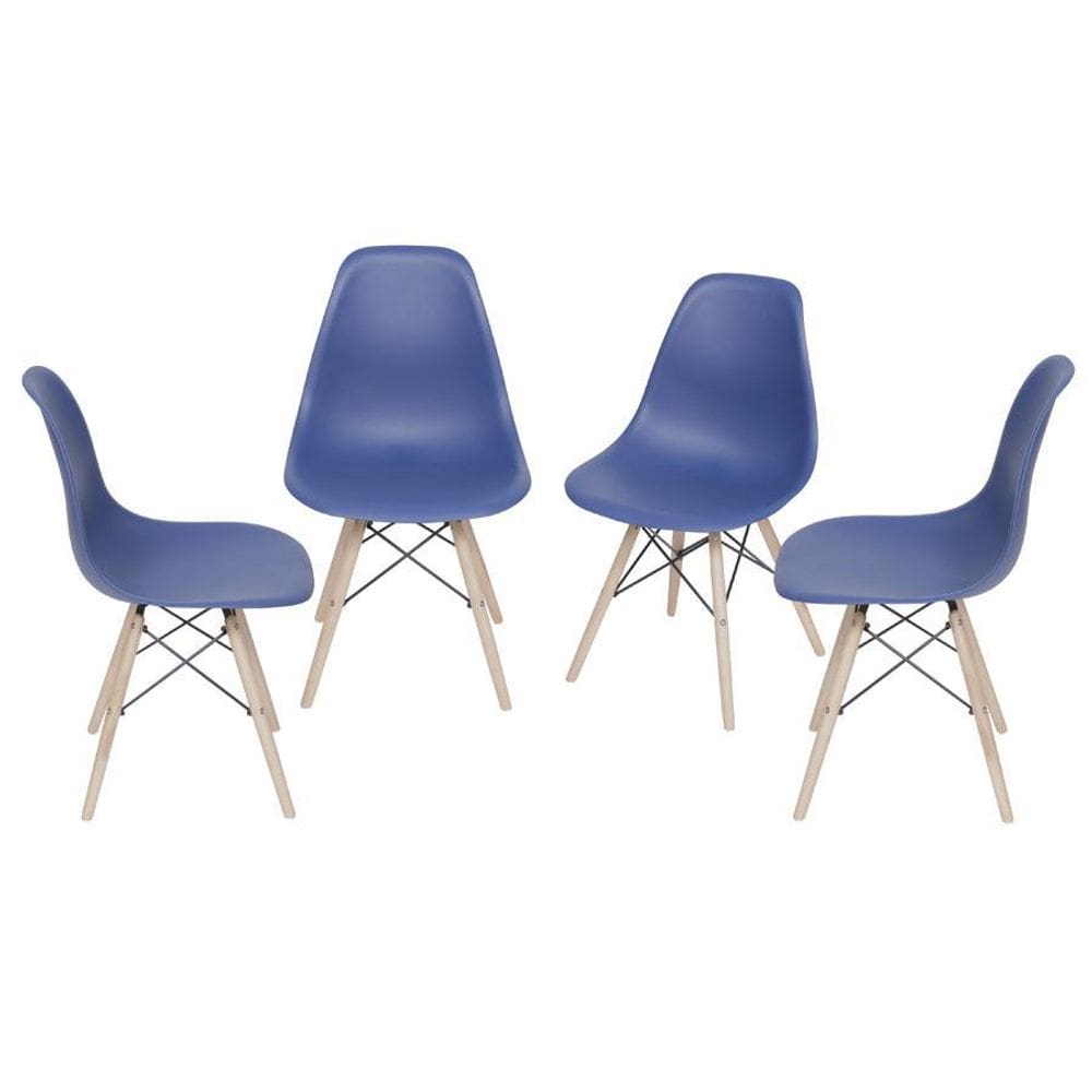 Kit 4 Cadeiras Boxbit Dkr Eames Base Em Madeira Azul Marinho