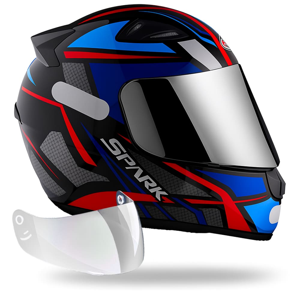 Capacete Ebf Spider Azul C/ Narigueira + Viseira Metalizada