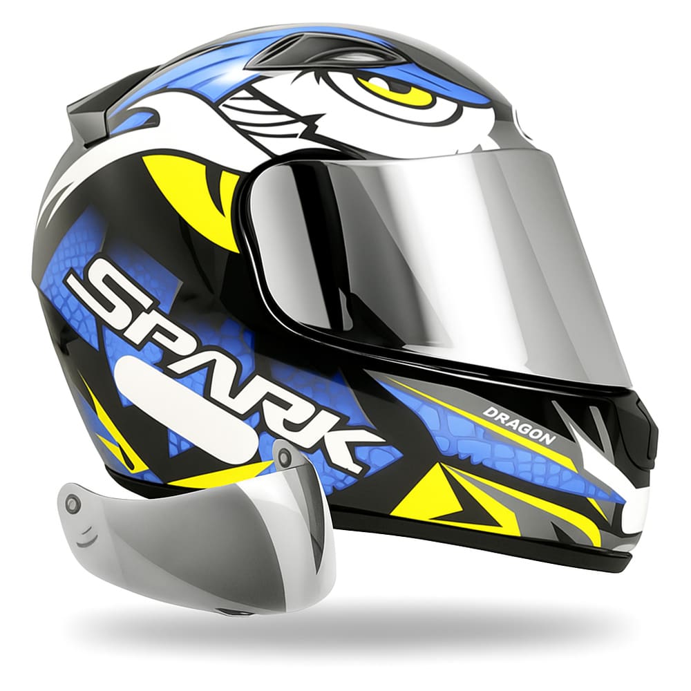 Capacete Masculino Ebf Spark Dragon Azul + Viseira Cromada