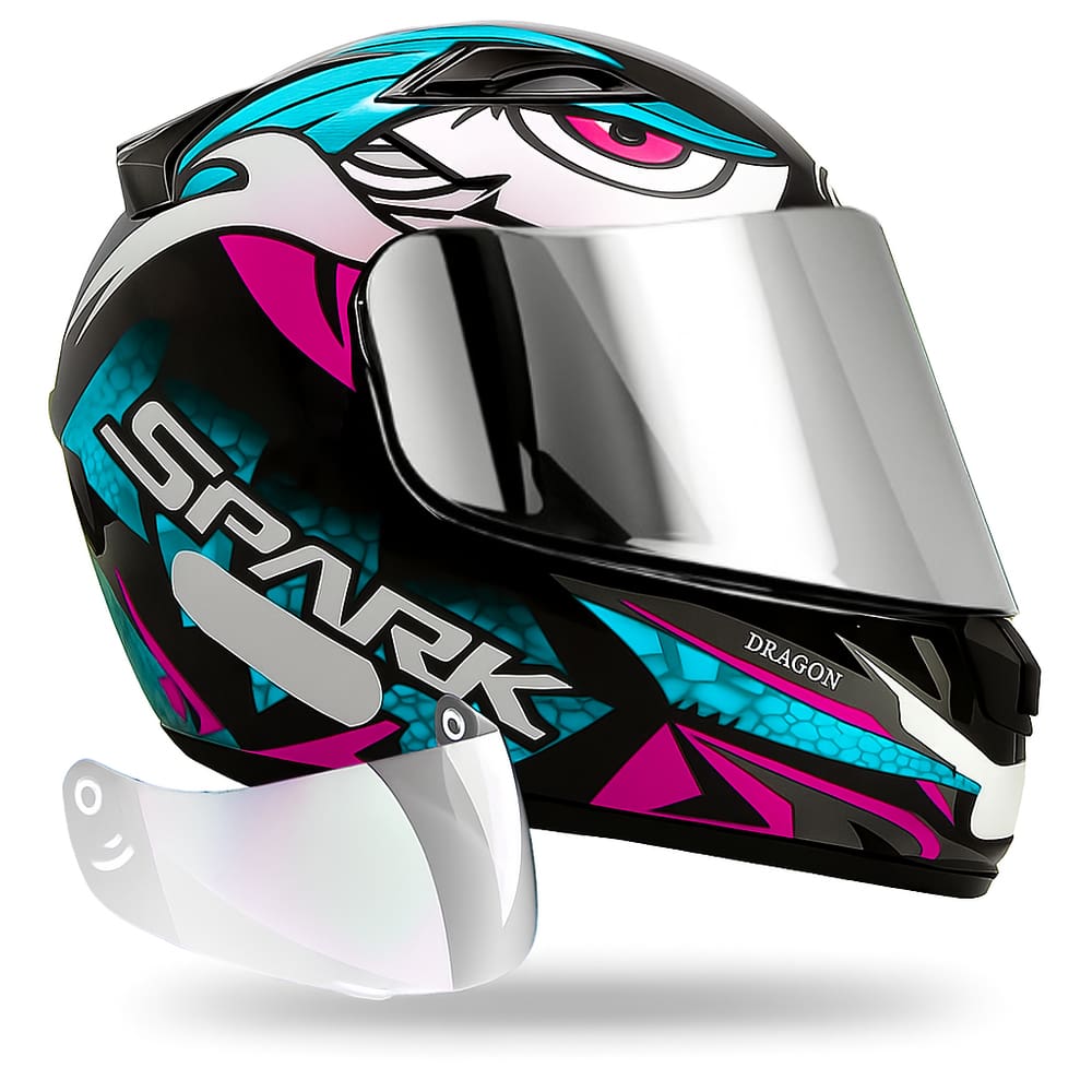 Capacete Ebf Dragon Tiffany C/ Narigueira + Viseira Cromada