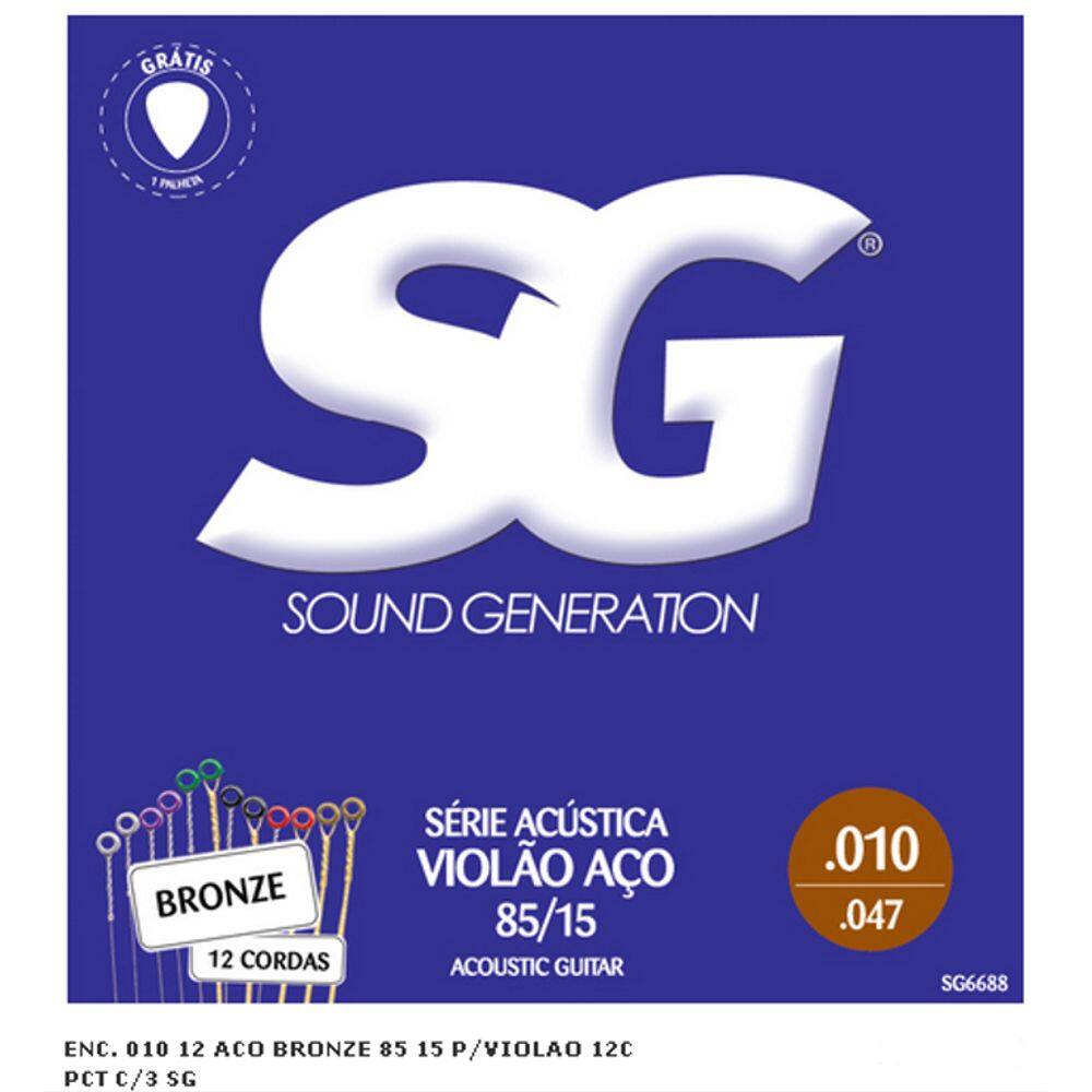 Encordoamento Violão 12 cordas Aço 010 SG Palheta