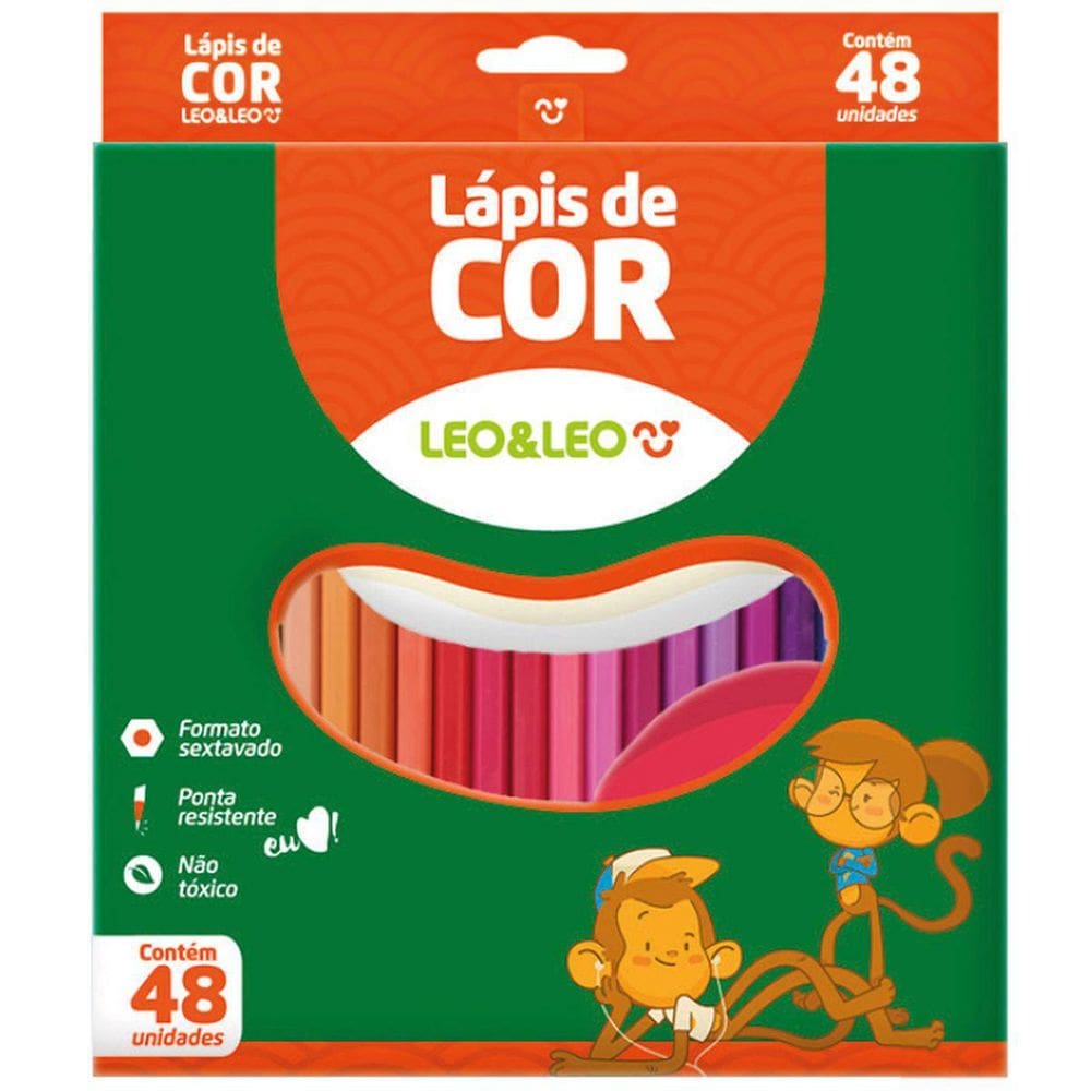 Lápis De Cor Sextavado Leo E Leo 48 Cores Pacote Com 03