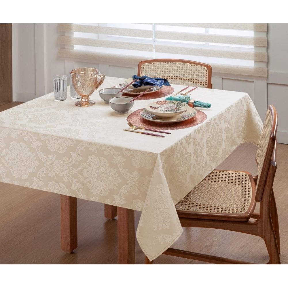 Toalha De Mesa 2,50 Metros E Meio Jacquard Palha 8 Lugares