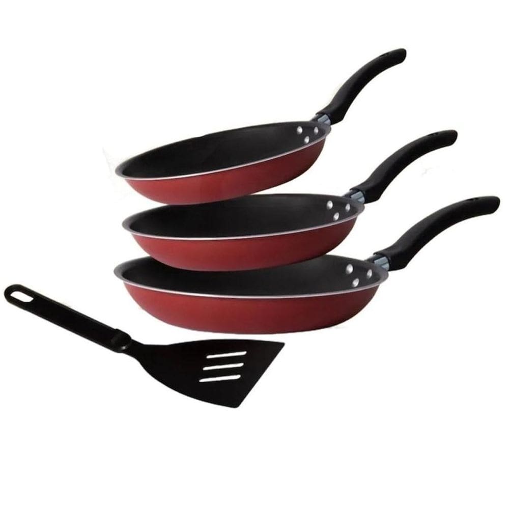Conjunto De Frigideiras 3 Peças Vermelha Antiaderente Teflon