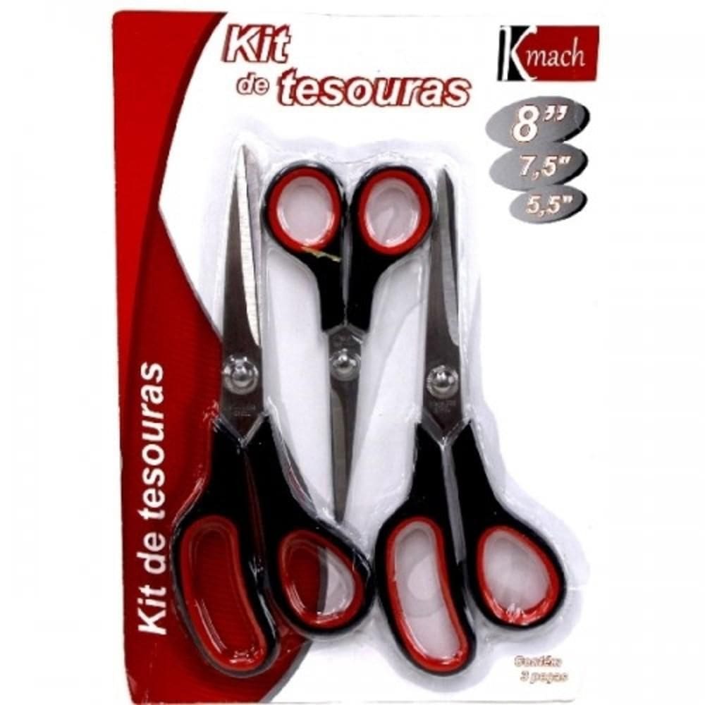 Kit De Tesouras Multiuso Com 3 Unidades Em Aço Inoxidável