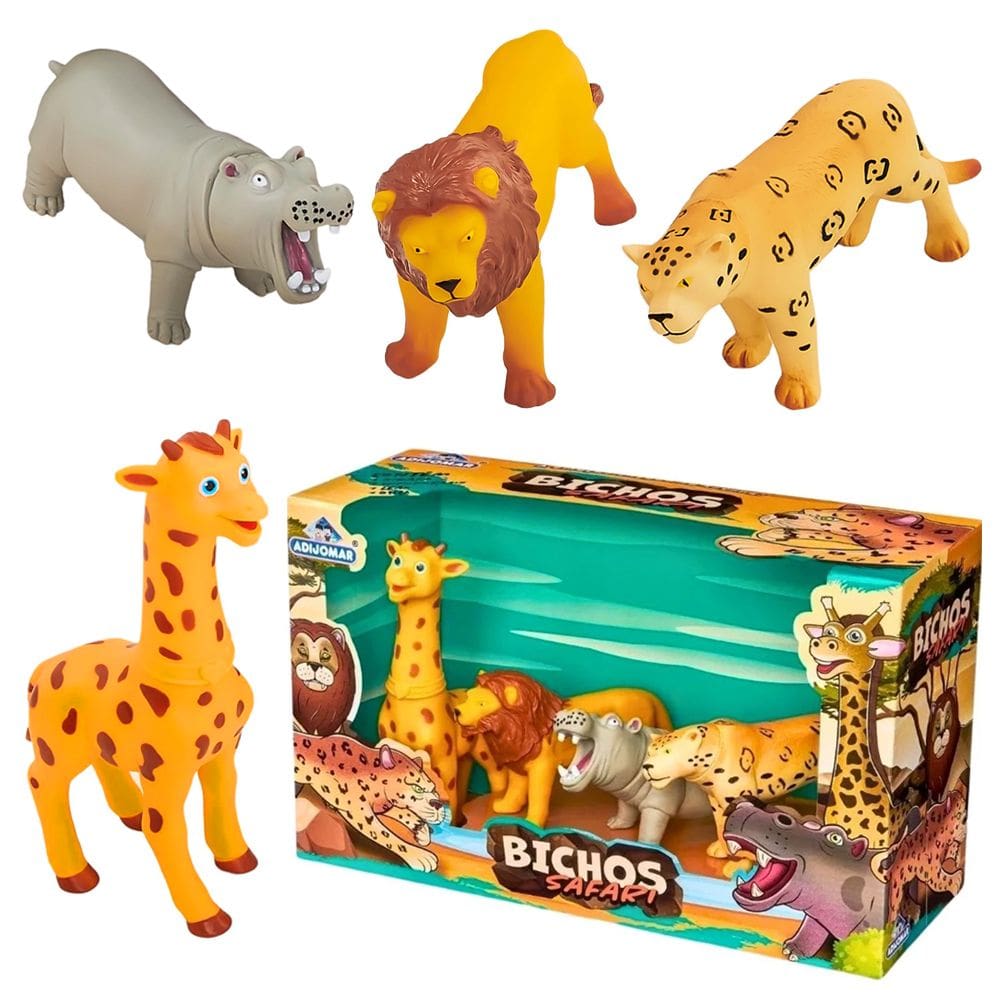 Brinquedo Infantil Com 4 Animais Em Vinil Bichos Safari