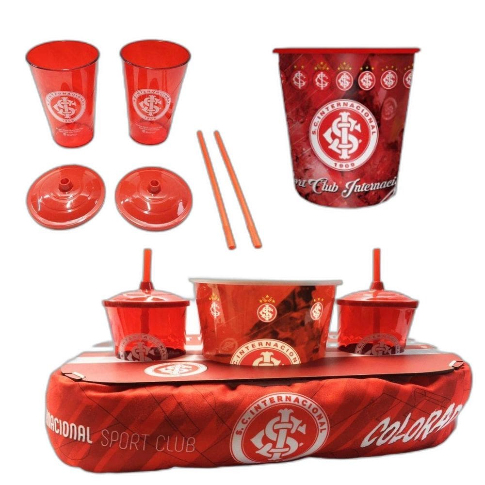 Kit Almofada Balde Pipoca + 2 Copos Canudo Casal + Porta