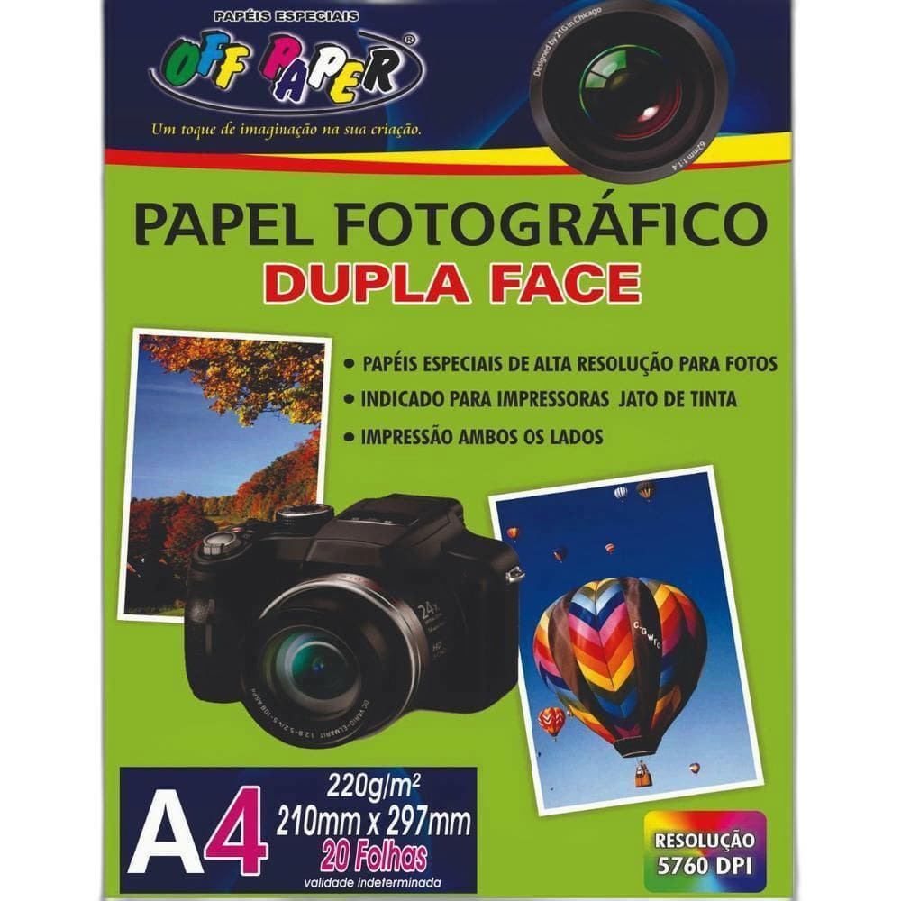 Papel Fotográfico A4 Off Paper 220G Dupla Face 20 Folhas