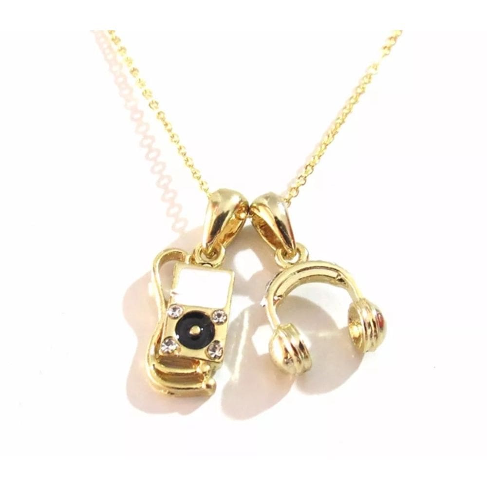 Colar Cordão Fone Ouvido Música Folheado A Ouro 18k