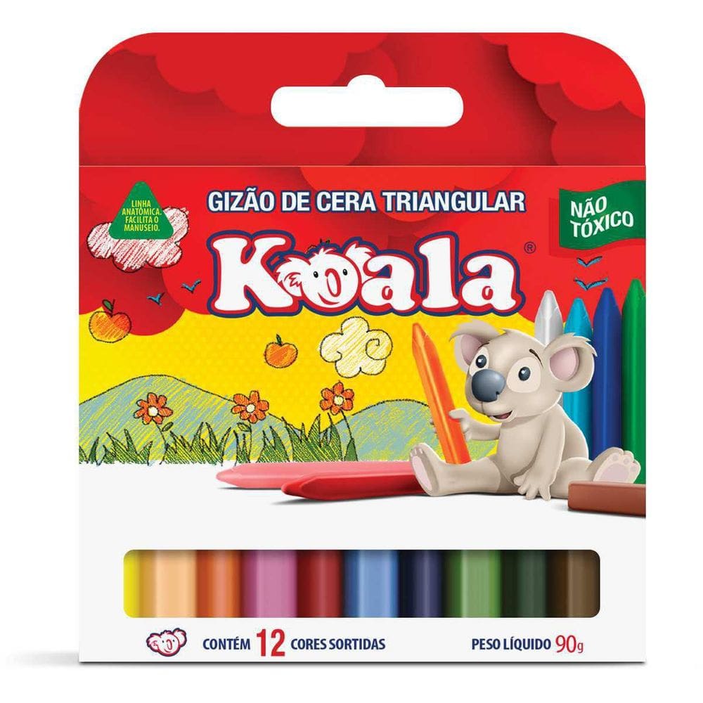 Lápis De Cera Gizão 12 Cores Koala Triangular