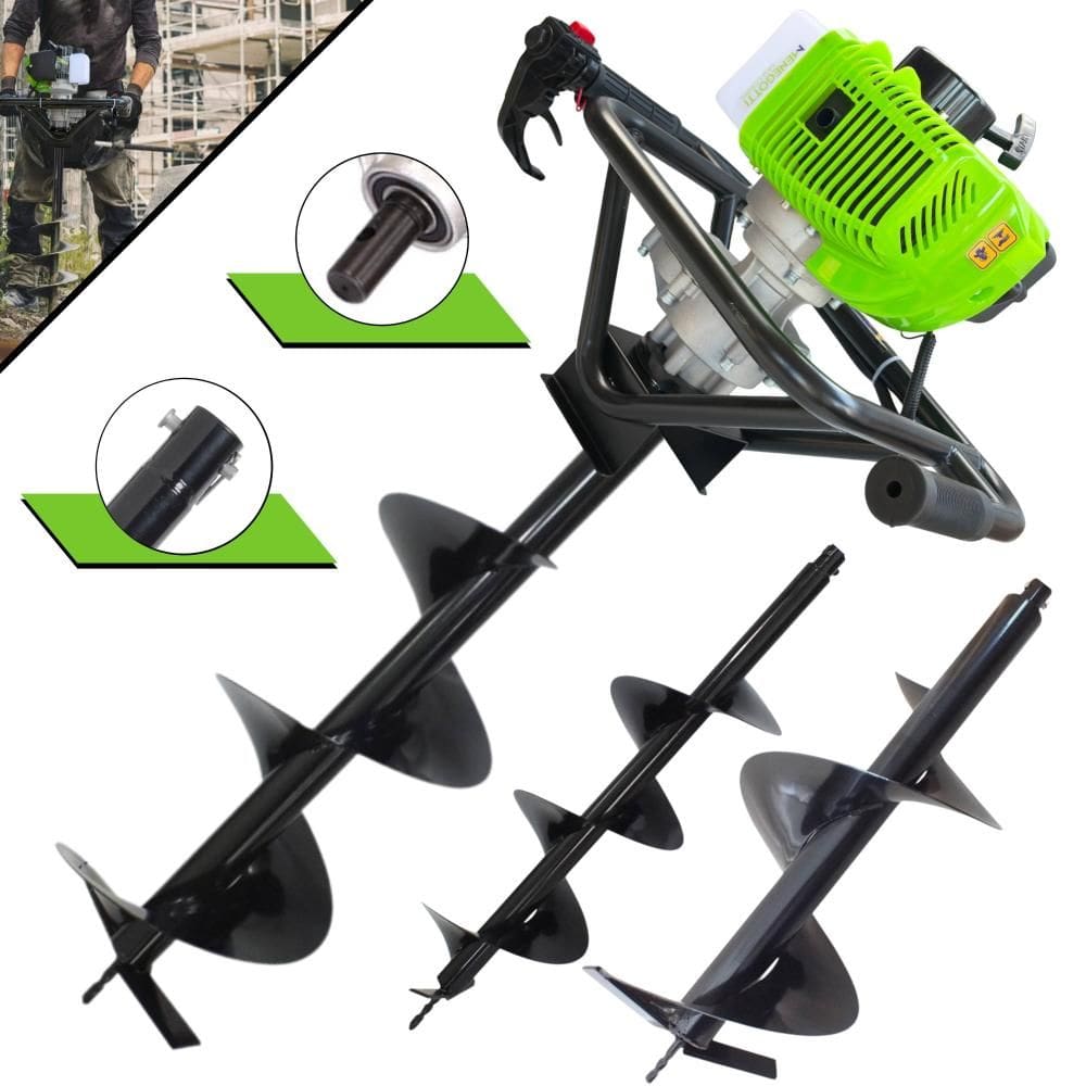 Trado Motorizado À Gasolina Menegotti MPS52 52cc 1,8HP Perfurador de Solo Profissional + Brocas 80x20cm, 80x25cm e 80x30cm