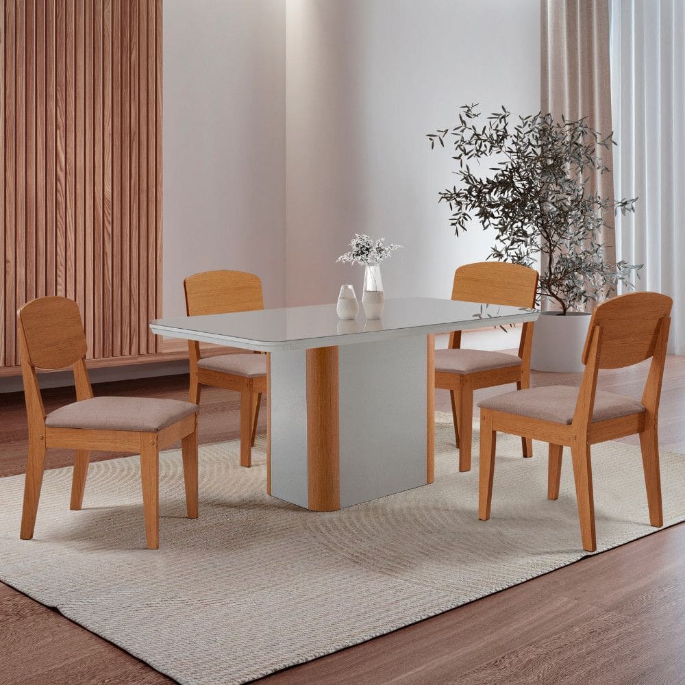 Mesa de Jantar Isadora 120cm Tampo MDF Vidro com 4 Cadeiras Copper