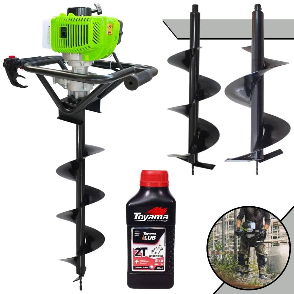 Perfurador de Solo À Gasolina Menegotti MPS52 52cc 1,8HP de Alta Rotação e Performance + Brocas 80x20cm, 80x25cm e 80x30cm + ÓLEO TOYAMA 2T