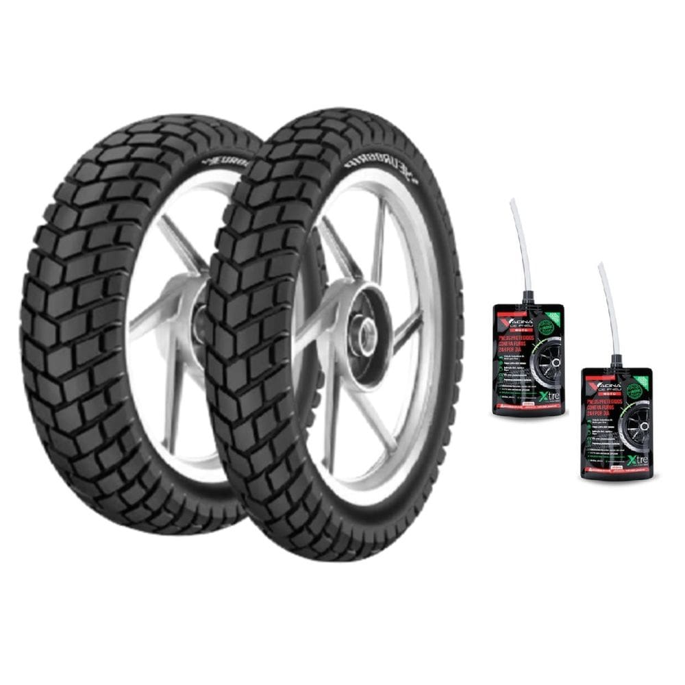 KIT PNEU TRAIL 90/90-19 + 110/90-17 TERRABITE EUROGRIP NXR Bros 150 XRE 190 XY 150 GY TDM 225 XTZ 150 Crosser + VACINA