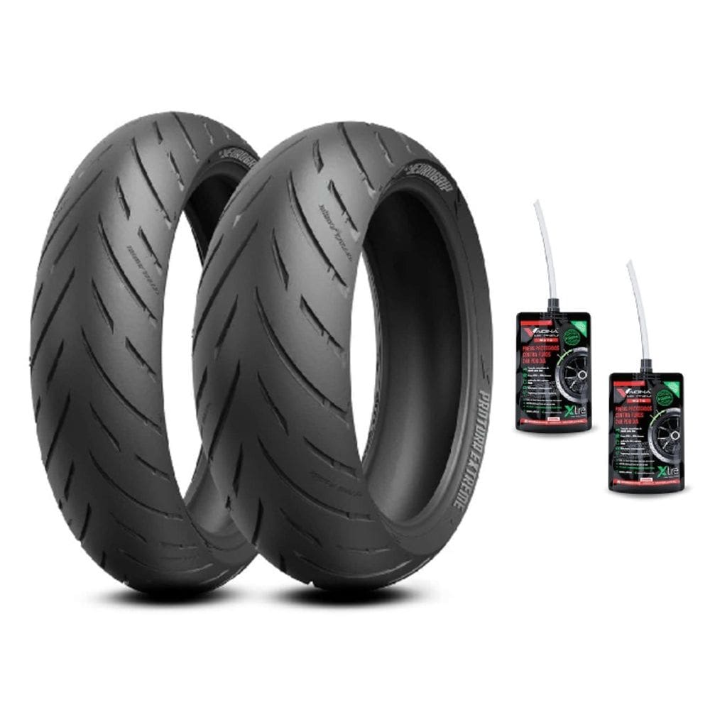 KIT PNEU 110/70-ZR17 + 150/60-ZR17 PROTORQ EXTREME EUROGRIP RADIAL CB300F 390 Duke Z400 Z500 MT03 G310R YZFR3 + VACINAS