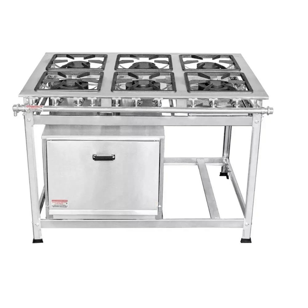Fogão Industrial de 6 Bocas 30x30 Inox P5 Com Forno Leona