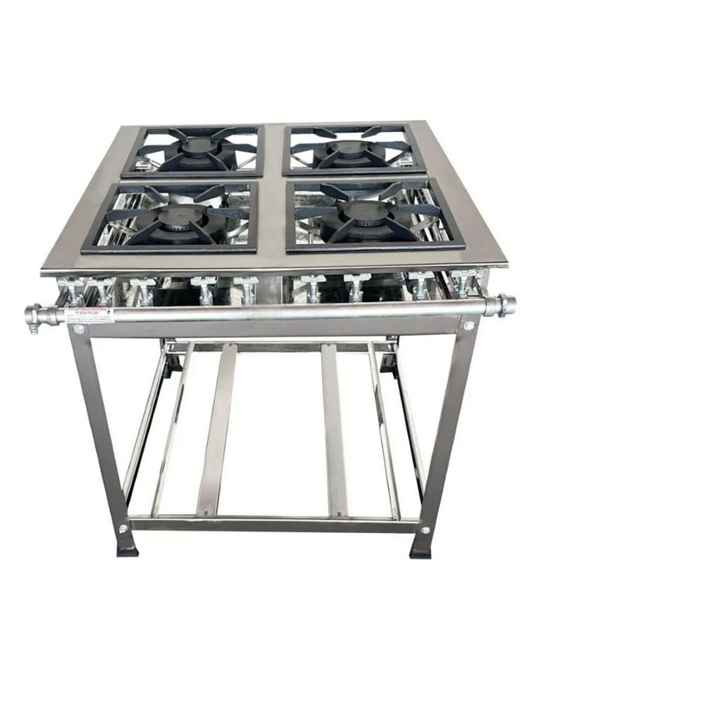 Fogão Industrial 4 Bocas Duplas 40x40 P8 EM Aço Inox Leona