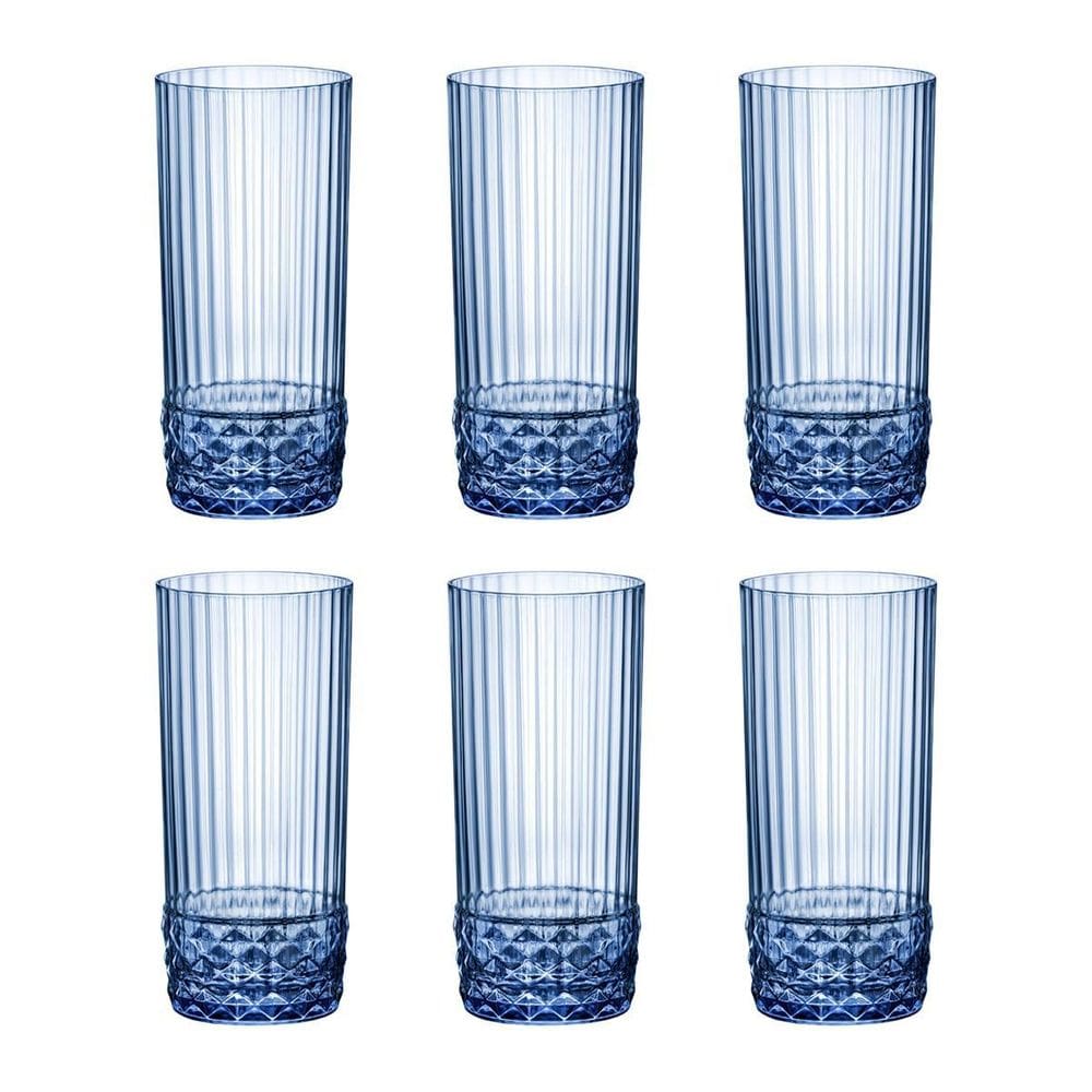 Jogo 6 Copos Cristal Água 490 Ml Azul America 20S Bormioli