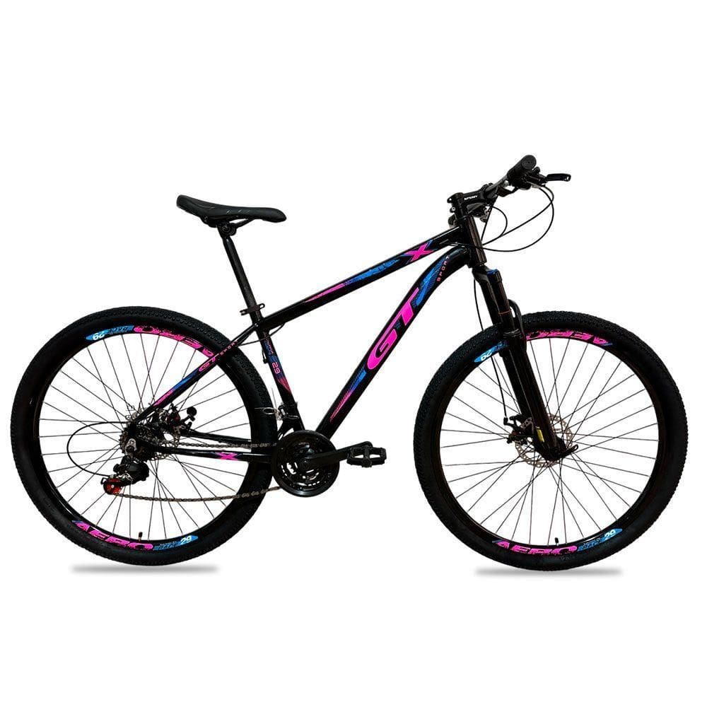 Bicicleta Aro 29 Alumínio Freio a Disco 24 Marchas – Quadro 15" – Azul Rosa