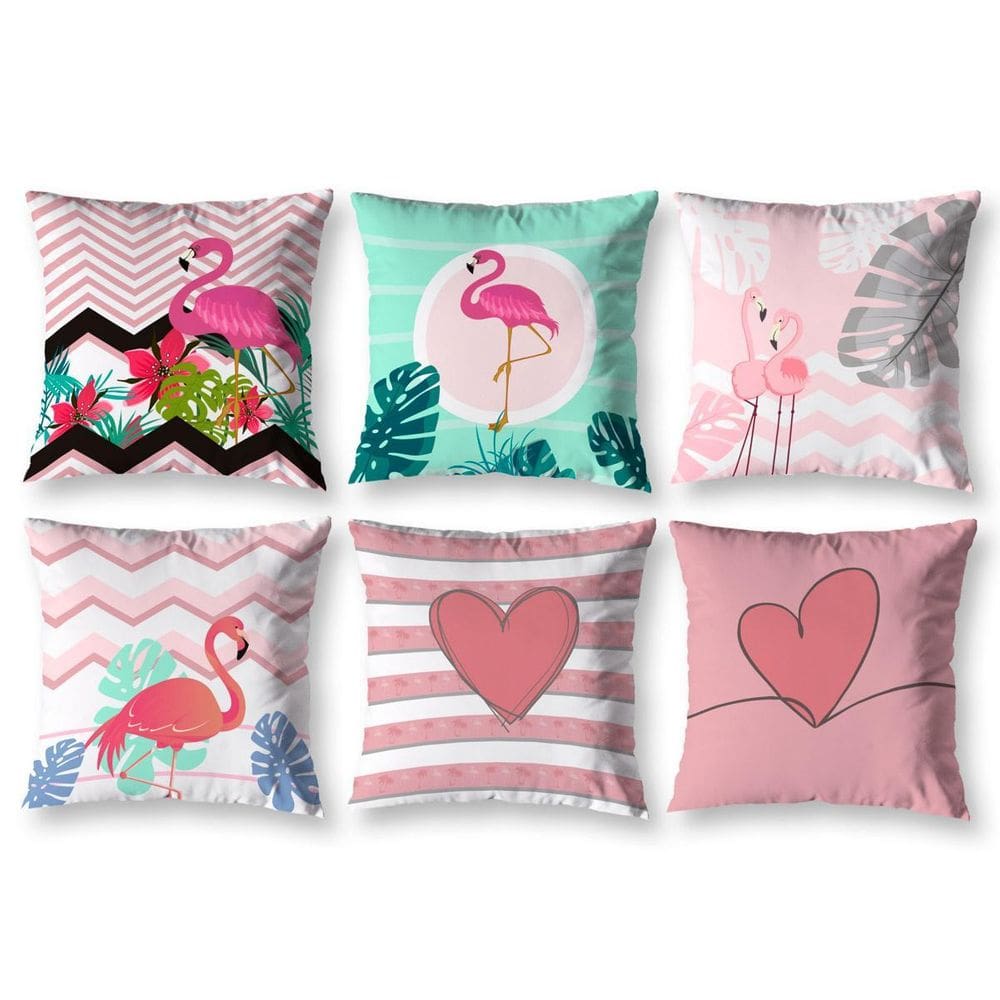 Kit 6 Capas De Almofada 40Cm X 40Cm Estampadas Flamingo